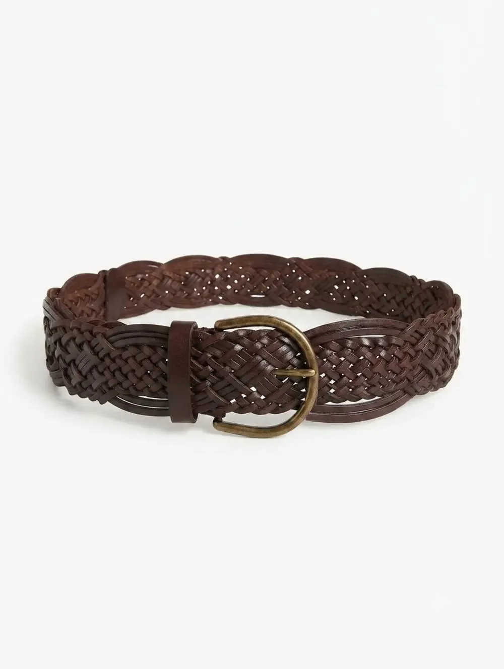 Brown Bonded Leather Braided Belt – Boho, Western, Rustic, Vintage Style,...